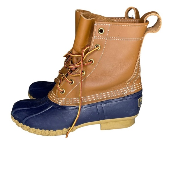 L.L Bean 8-inch Bean Boot Tan Navy women’s Size 6 - Picture 1 of 12